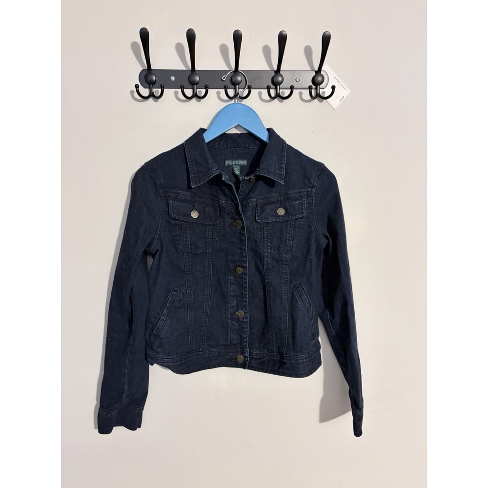Lauren Jeans Co Women's Blue Jacket, Size M, Button Front, Pockets, Collared